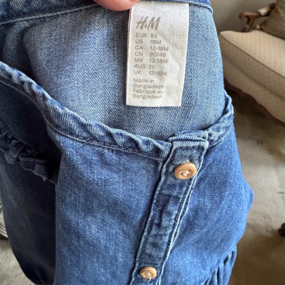 💙H & M Blue Denim Long Sleeve Dressl - Picture 3 of 7